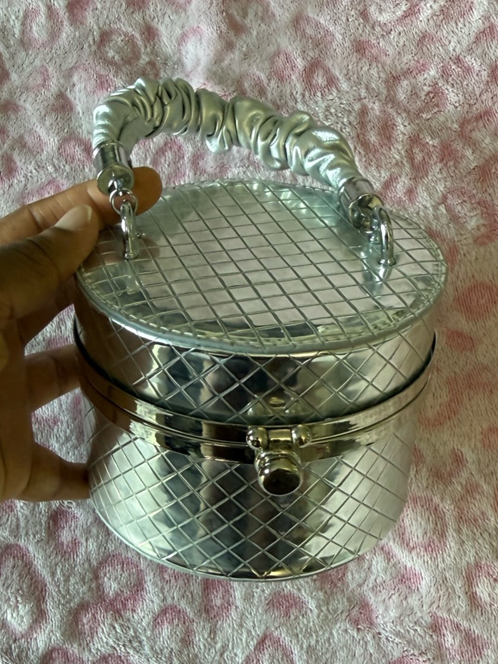 Silver Box Bag Quilted Round Top-Handle Women's Bag